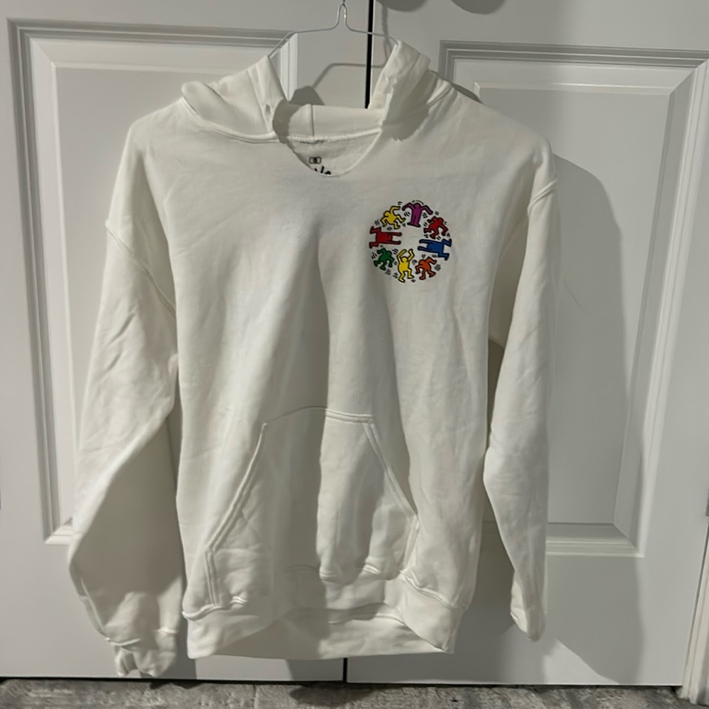 KEITH HARING Unity Circle 2 Graphic Hoodie Sweatshirt White Size Small